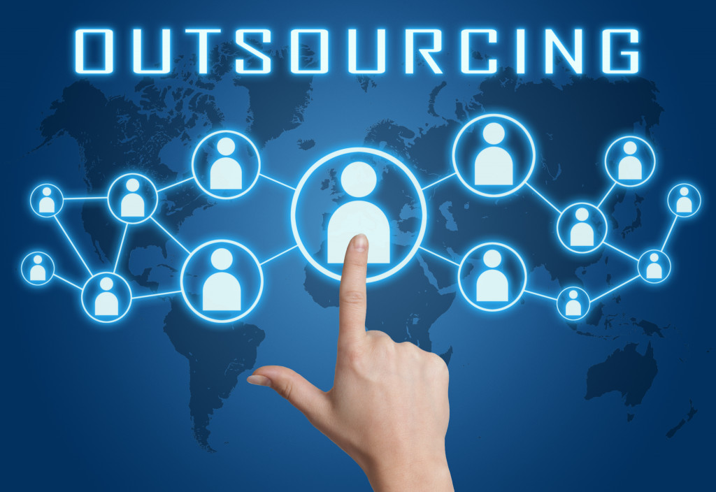 finger touching outsourcing concept icon