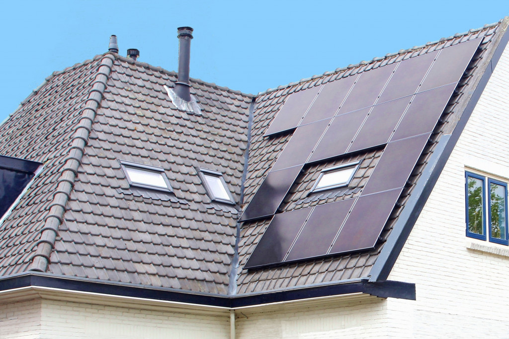 a house roof with solar panel